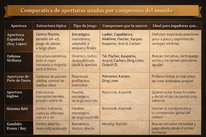 Estas son las aperturas más jugadas por los campeones del mundo de ajedrez 2